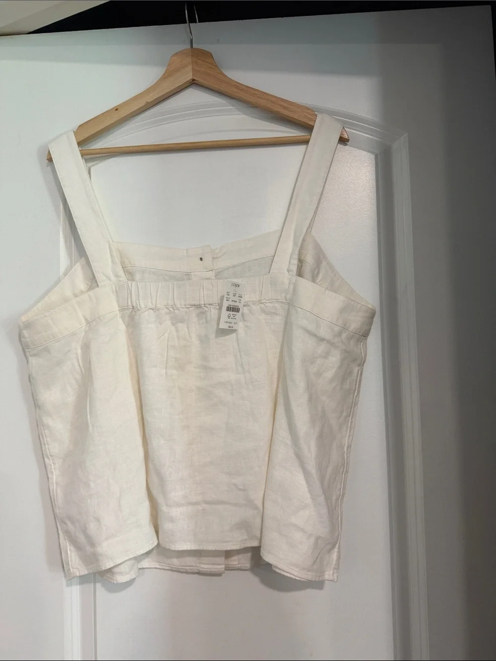 J. Crew Cream Button-Front Linen-Blend Tank Elastic Back Summer Vacation